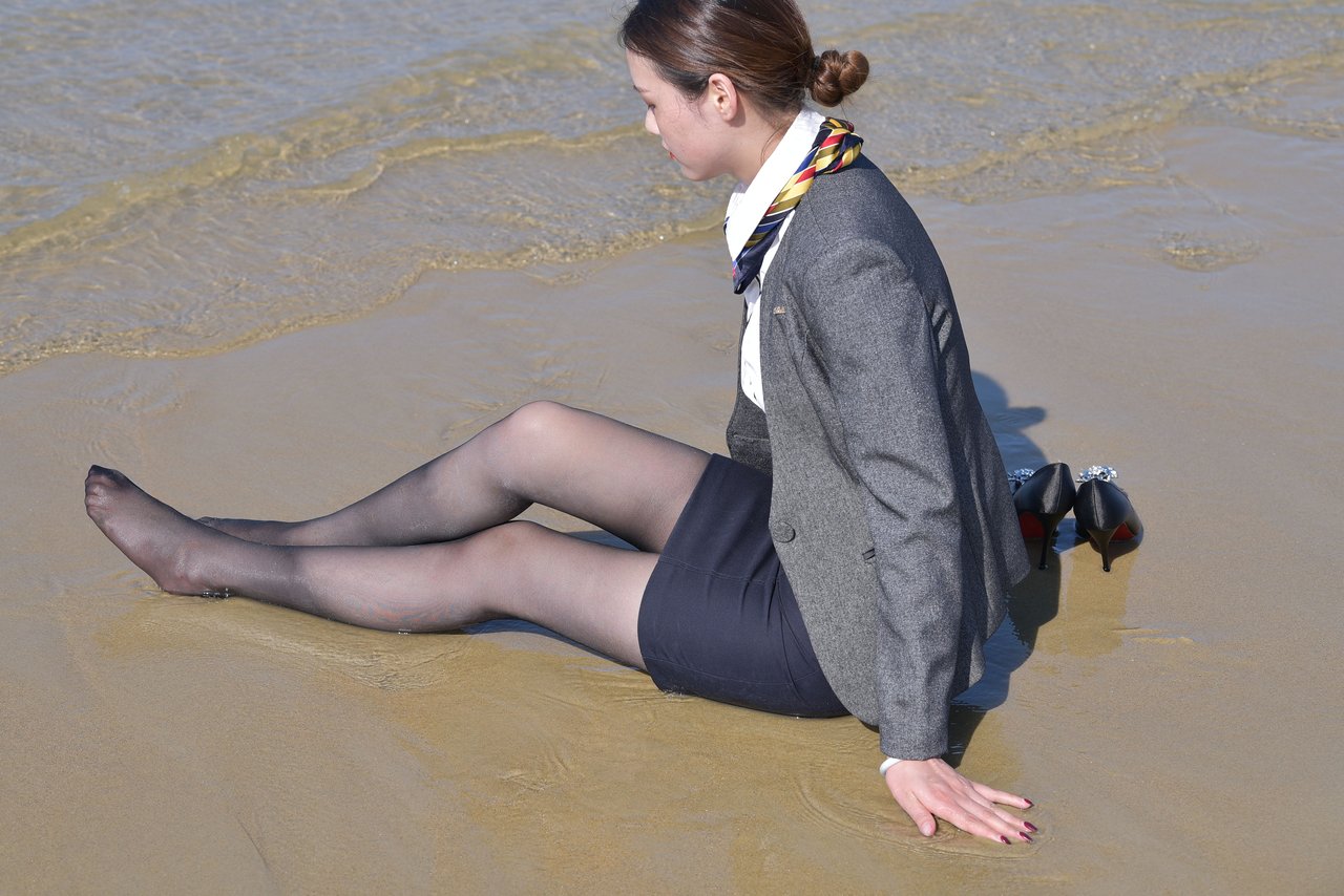 Girl in Office Suit on the Beach (40P)
